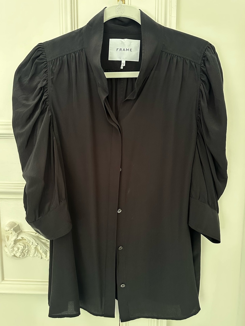 Frame Denim Black Puff-Sleeve Button-Front Shirt